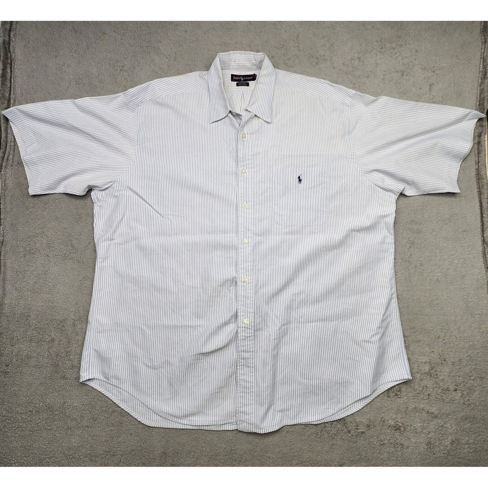 VINTAGE Ralph Lauren Shirt Men's Button Up XL Blue Striped Seersucker Big Shirt